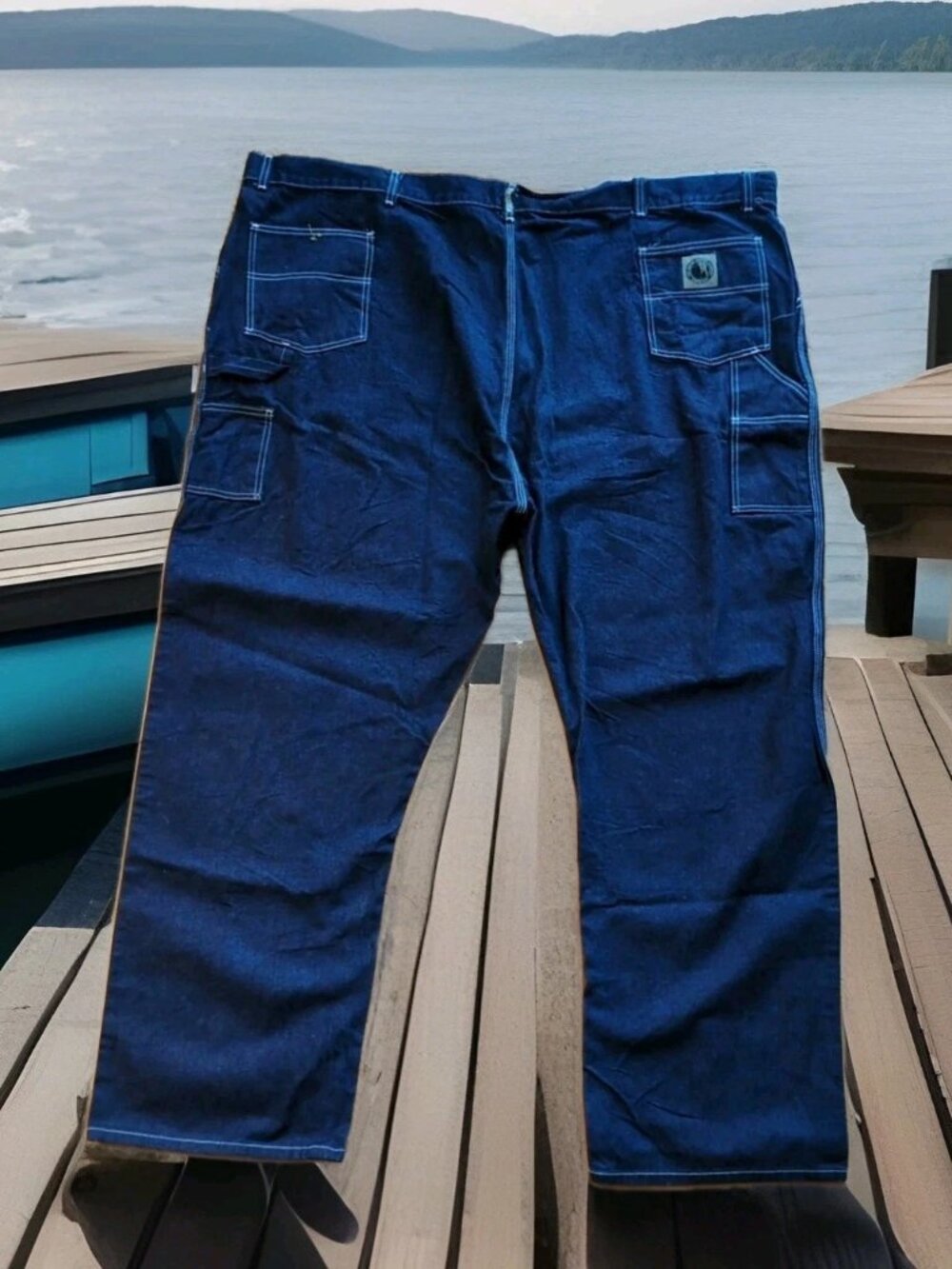 VTG Berne Mens Jeans Straight Leg Carpenter Blue Denim Relaxed Dark Indigo 56x32